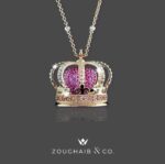 Crown 3D Diamond Necklace with Sapphire