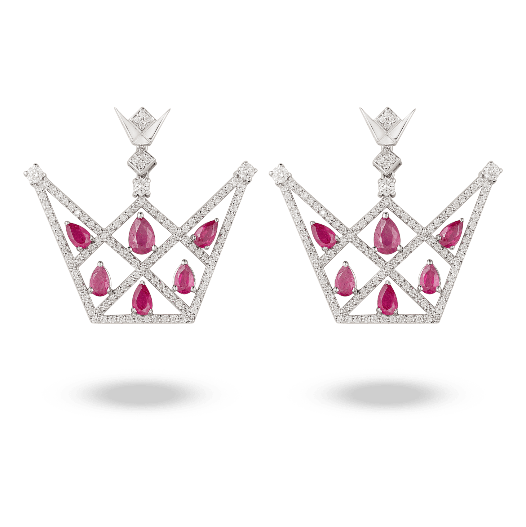 3908993335.png Emblem Diamond Earrings with Ruby - Image 1