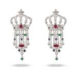 Crown Diamond Earrings with Emerald Sapphire and Ruby