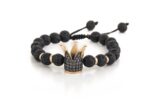 Men Crown Fancy Diamond Bracelet with Precious Beads