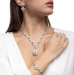 Classic Diamond Earrings with Emerald - Image 3