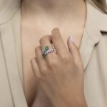 Classic Diamond Ring with Emerald - Image 2