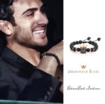 Men Crown Fancy Diamond Bracelet with Precious Beads - Image 2