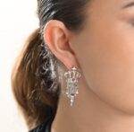 Crown Diamond Earrings with Emerald Sapphire and Ruby - Image 2